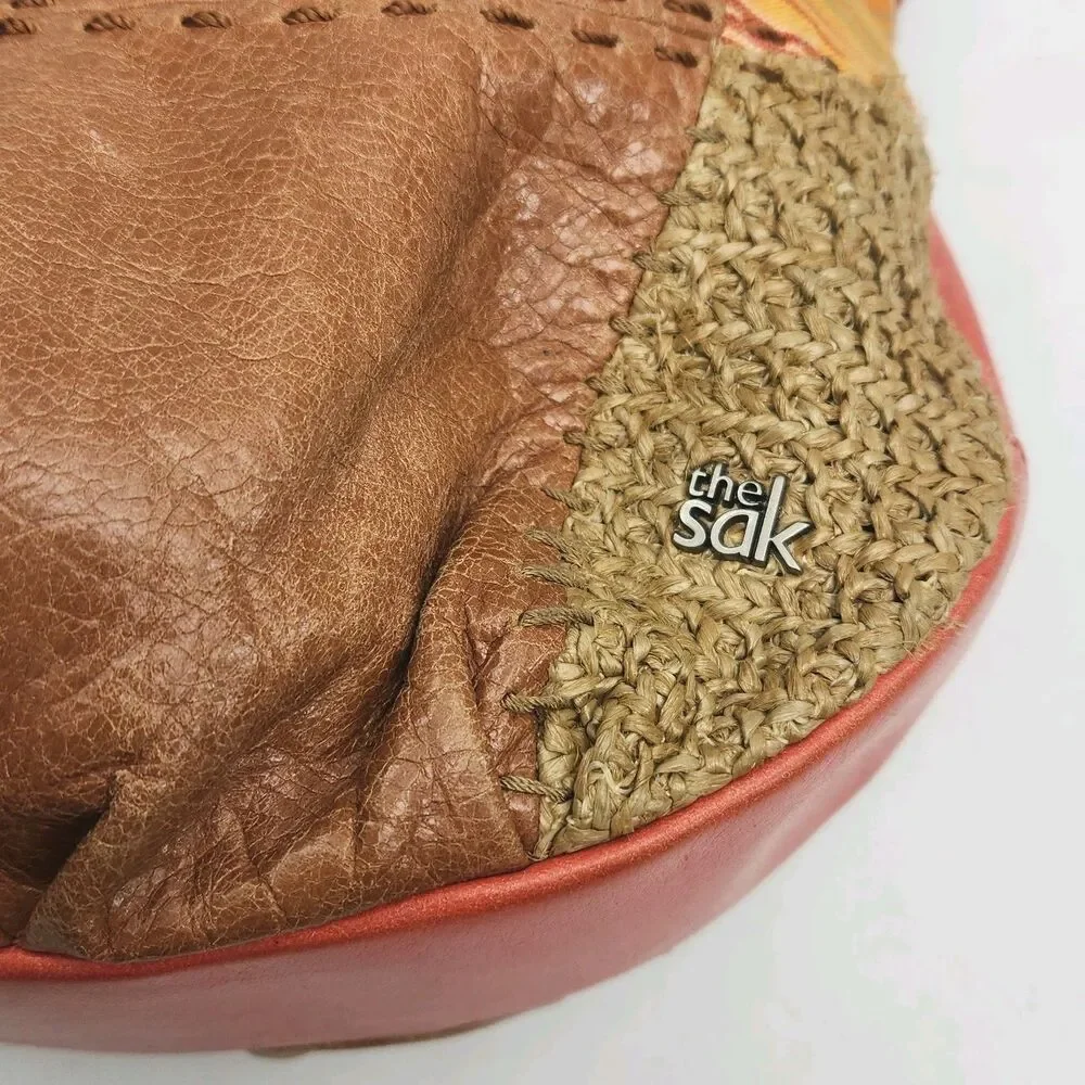 The Sak Purse Deena Flap Crossbody Bag Brown Leather Patchwork Woven Small